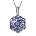 Tanzanite Floral Pendant Necklace 20 Inches in Platinum Over Sterling Silver 2.90 ctw - Sticky add to cart bar