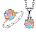 Mercury Mystic Topaz Solitaire Ring (Size 5.0) and Pendant Necklace 20 Inches in Platinum Over Sterling Silver 4.25 ctw - Sticky add to cart bar