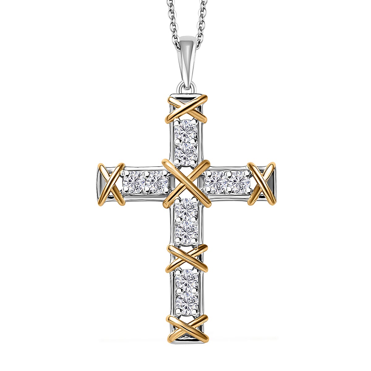 Moissanite XO Pendant Necklace 20 Inches in Vermeil YG and Platinum Over Sterling Silver 1.00 ctw