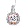 Moissanite and Madagascar Pink Sapphire Double Halo Pendant Necklace 20 Inches in Platinum Over Sterling Silver 4.30 ctw - Sticky add to cart bar