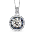 Moissanite and Kanchanaburi Blue Sapphire Double Halo Pendant Necklace 20 Inches in Platinum Over Sterling Silver 4.30 ctw - Sticky add to cart bar