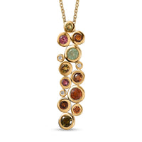 Multi-Tourmaline and White Zircon Bubble Pendant Necklace 20 Inches in Vermeil Yellow Gold Over Sterling Silver 1.70 ctw