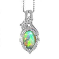 Premium Ethiopian Welo Opal and White Zircon Pendant Necklace 20 Inches in Platinum Over Sterling Silver 4.50 ctw