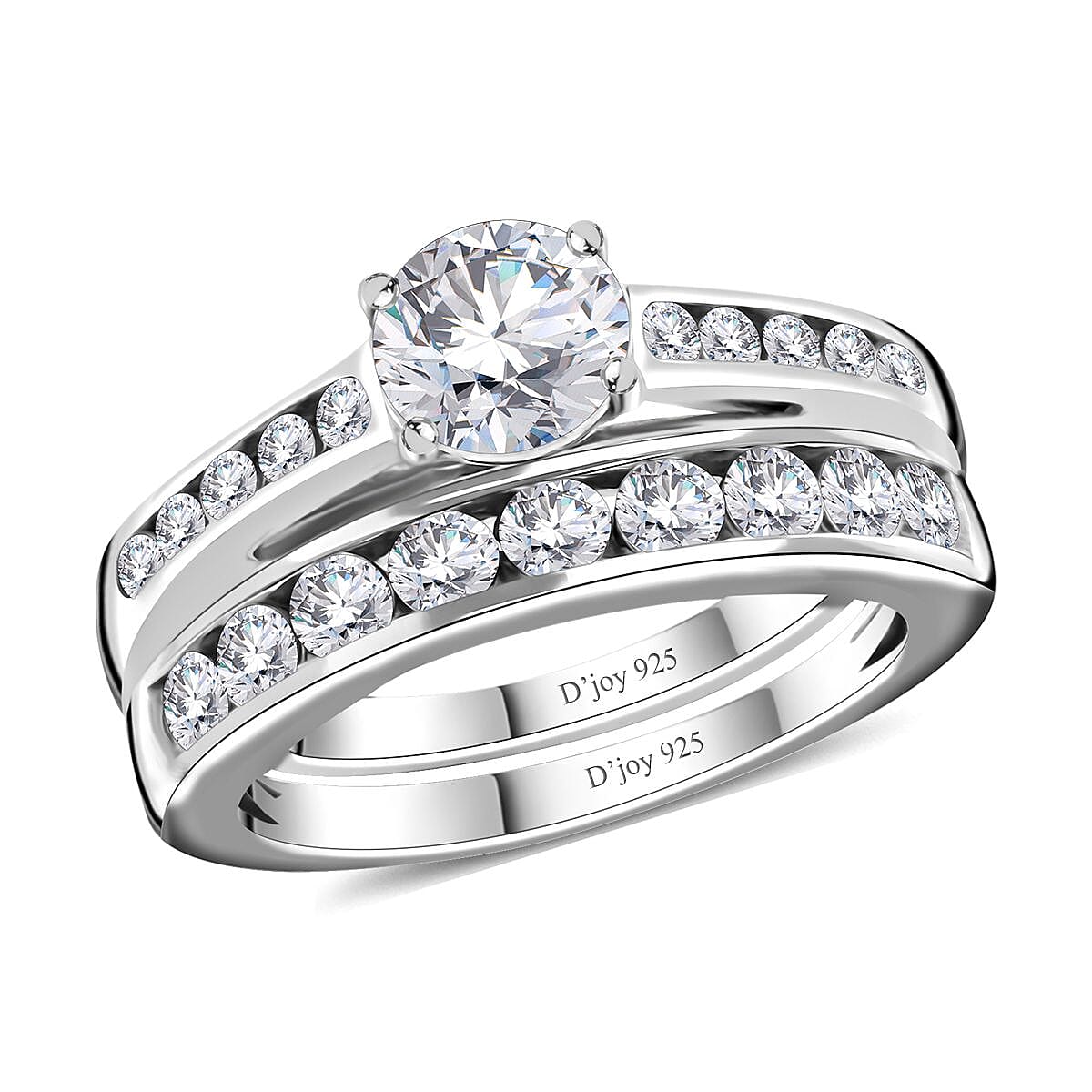 Moissanite (Rnd 6mm) Set of 2 Stackable Ring in Platinum Over Sterling Silver (Size 6.0) 1.50 ctw