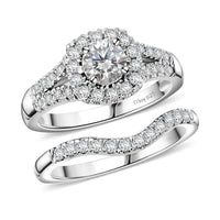 Moissanite (Rnd 5mm) Stackable Set of 2 Ring in Platinum Over Sterling Silver (Size 6.0) 1.10 ctw