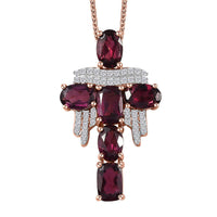 GP Royal Art Deco Collection Orissa Rhodolite Garnet and White Zircon Cross Pendant Necklace 20 Inches in Vermeil Rose Gold Over Sterling Silver 4.20 ctw