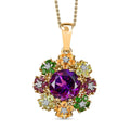 Moroccan Amethyst and Multi Gemstone Floral Pendant Necklace 20 Inches in Vermeil Yellow Gold Over Sterling Silver 5.50 ctw - Sticky add to cart bar