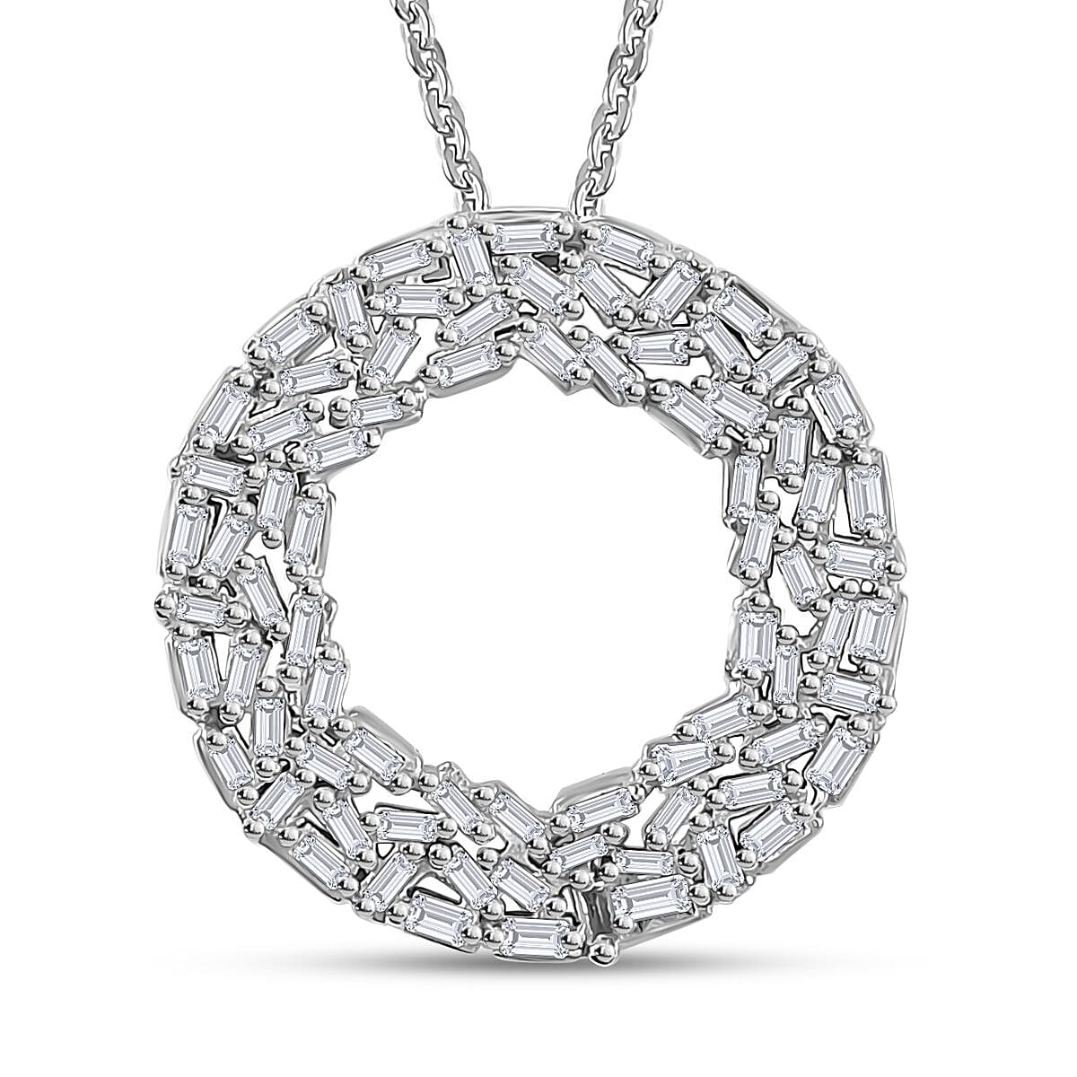 Diamond Circle Pendant Necklace 20 Inches in Platinum Over Sterling Silver 0.50 ctw