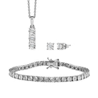 White Diamond Pendant, Earrings and Bracelet in Platinum Over Sterling Silver 0.22 ctw
