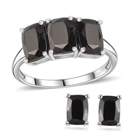 Elite Shungite Ring (Size 5.0) and Solitaire Stud Earrings in Platinum Over Sterling Silver 2.15 ctw