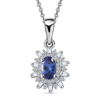 AAA Tanzanite and White Zircon Starburst Pendant Necklace 20 Inches in Platinum Over Sterling Silver 1.00 ctw