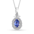 AAA Tanzanite and White Zircon Halo Pendant Necklace 20 Inches in Platinum Over Sterling Silver 0.75 ctw - Sticky add to cart bar
