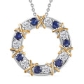 Masoala Sapphire (FF) and Moissanite XOXO Pendant Necklace 20 Inches in Vermeil YG and Platinum Over Sterling Silver 2.10 ctw - Sticky add to cart bar