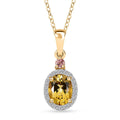Brazilian Heliodor and Multi Gemstone Halo Pendant Necklace 20 Inches in Vermeil Yellow Gold Over Sterling Silver 1.50 ctw - Sticky add to cart bar