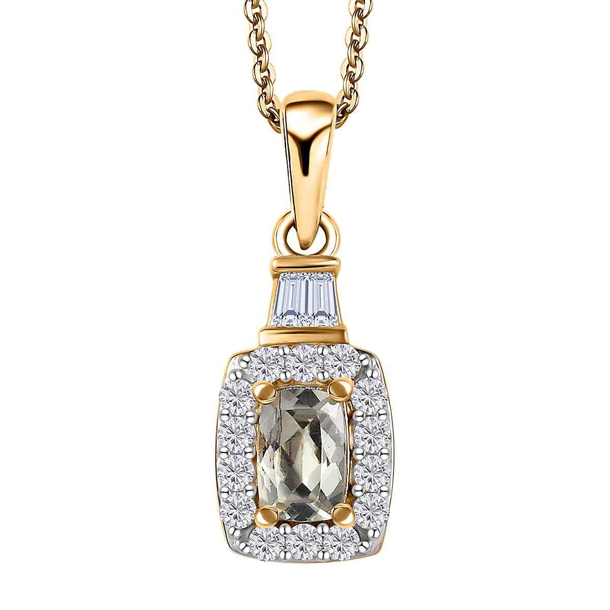 AAA Turkizite and White Zircon Halo Pendant Necklace 20 Inches in Vermeil Yellow Gold Over Sterling Silver 1.10 ctw