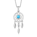 AAA Sleeping Beauty Turquoise and White Zircon Dream Catcher Pendant Necklace 20 Inches in Platinum Over Sterling Silver 0.50 ctw - Sticky add to cart bar