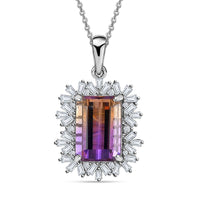 AAA Anahi Ametrine and White Zircon Pendant Necklace 20 Inches in Platinum Over Sterling Silver 10.10 ctw