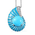 Sleeping Beauty Turquoise, White Zircon and Enameled Shell Pendant Necklace 20 Inches in Platinum Over Sterling Silver 3.60 ctw - Sticky add to cart bar