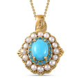 Sleeping Beauty Turquoise, Freshwater Pearl and Neon Apatite 4.65 ctw Dolphin Pendant Necklace in Vermeil Yellow Gold Over Sterling Silver 20 Inches - Sticky add to cart bar