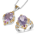 TLV African Amethyst, Orissa Rhodolite Garnet Ring (Size 7.0), Pendant Necklace (20 Inches) in ION Plated YG and Stainless Steel 9.00 ctw - Sticky add to cart bar