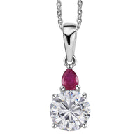 Moissanite (Rnd 7 mm), Niassa Ruby (FF) Pendant Necklace (20 Inches) in Platinum Over Sterling Silver 1.40 ctw