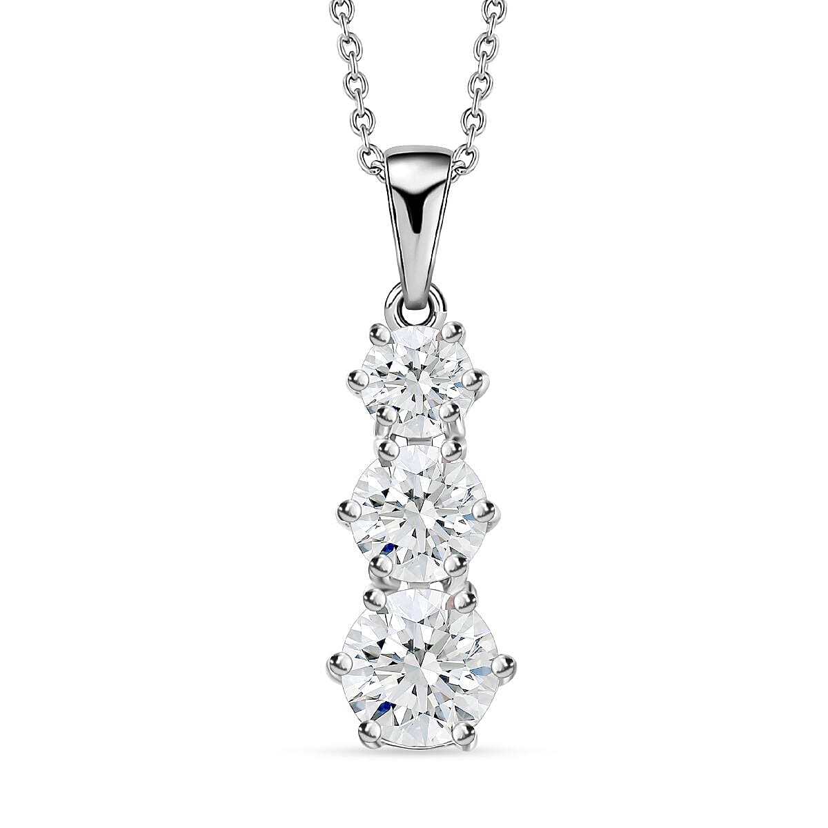 One Time Only Moissanite (Rnd 7mm) Pendant Necklace (20 Inches) in Platinum Over Sterling Silver 2.40 ctw