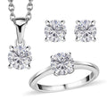 Moissanite Earrings, Solitaire Ring (Size 5.0) and Pendant in Platinum Over Sterling Silver with Stainless Steel Necklace (20 Inches) 2.35 ctw - Sticky add to cart bar