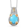 Sleeping Beauty Turquoise and Multi Gemstone Leaf and Flower Pendant Necklace 20 Inches in Vermeil Yellow Gold and Platinum Over Sterling Silver 3.75 ctw - Sticky add to cart bar