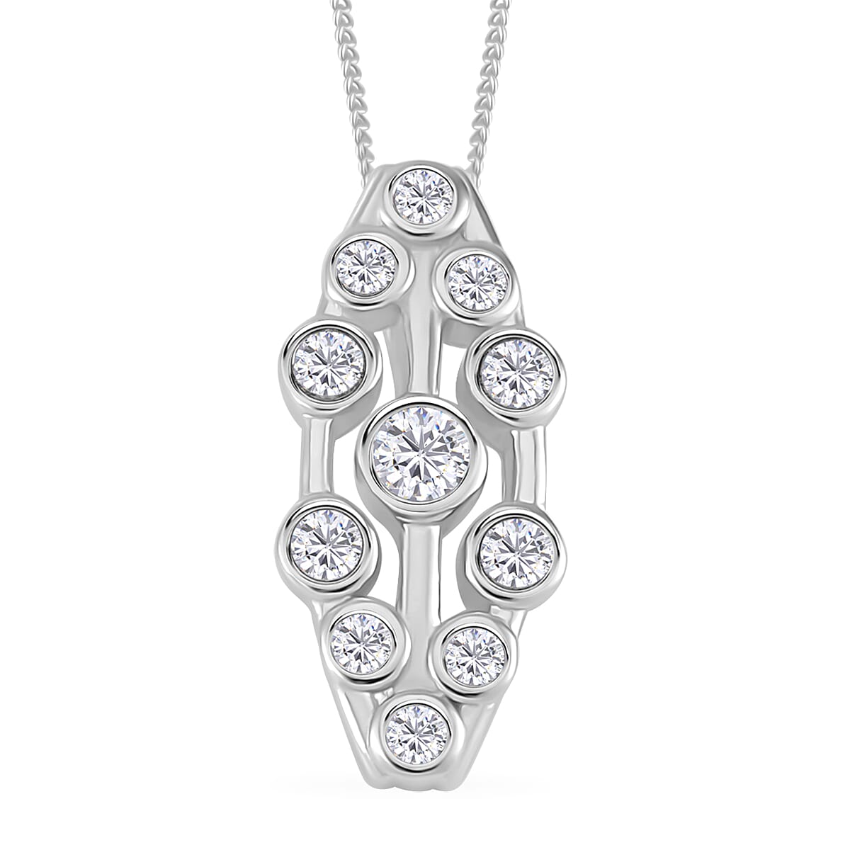 Moissanite Pendant Necklace 18 Inches in Rhodium Over Sterling Silver 1.10 ctw