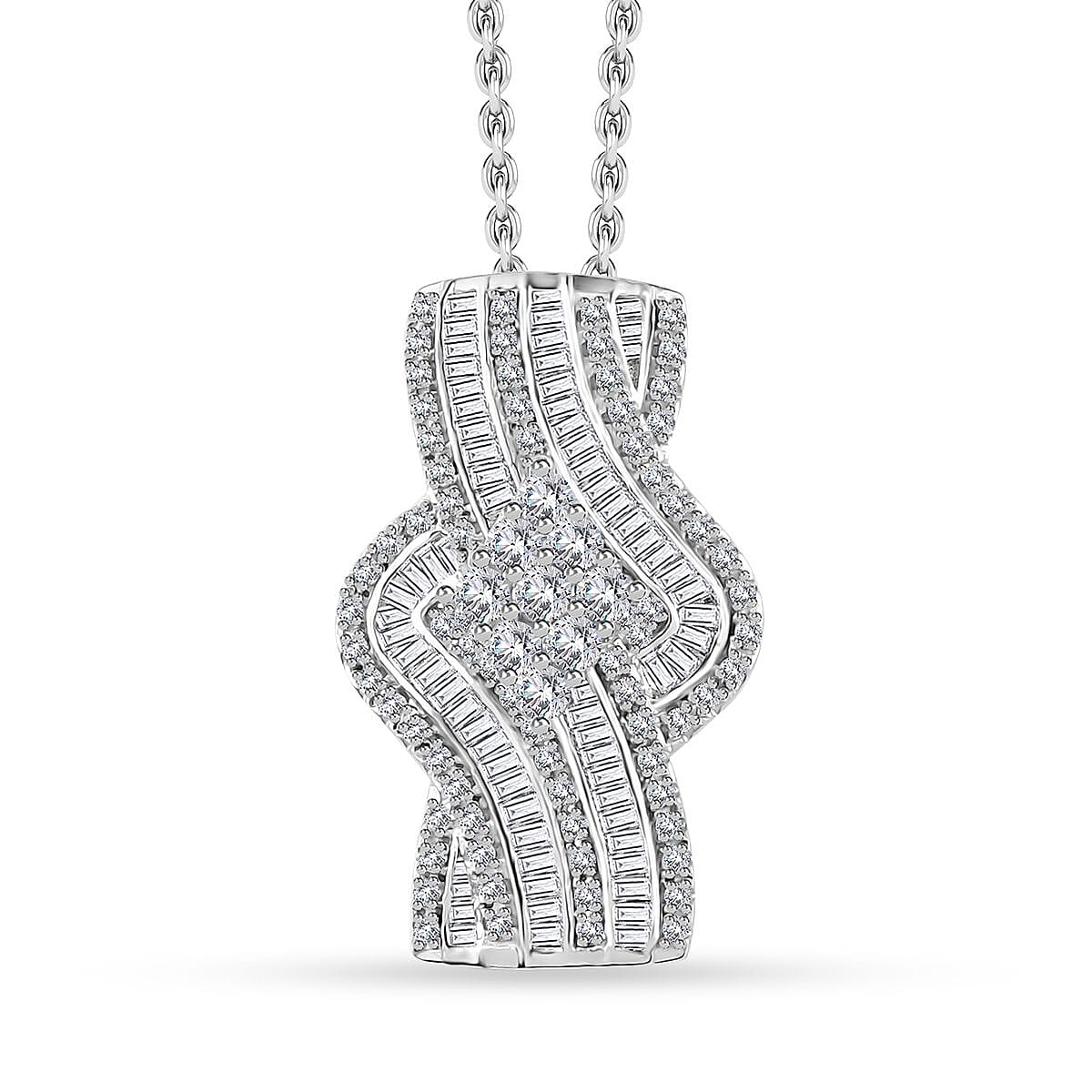 Diamond Bypass Pendant Necklace 20 Inches in Platinum Over Sterling Silver 1.00 ctw