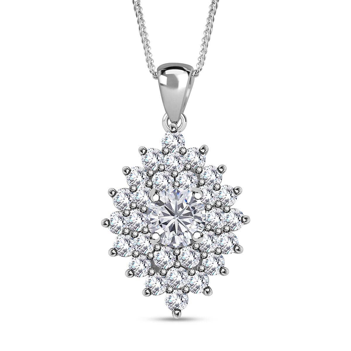 TLV Moissanite (Rnd 6.5mm) Pendant Necklace (18 Inches) in Platinum Over Sterling Silver 2.80 ctw
