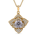 Moissanite Floral Pendant Necklace (18 Inches) in Vermeil YG Over Sterling Silver 2.35 ctw - Sticky add to cart bar