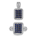 TLV Kanchanaburi Blue Sapphire, White Zircon Octagon Shape Ring (Size 6.0) and Pendant in Platinum Over Sterling Silver 2.00 ctw - Sticky add to cart bar