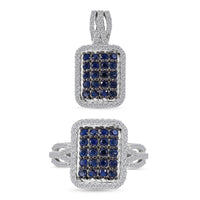 TLV Kanchanaburi Blue Sapphire, White Zircon Octagon Shape Ring (Size 6.0) and Pendant in Platinum Over Sterling Silver 2.00 ctw