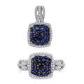 TLV Kanchanburi Blue Sapphire, White Zircon Cushion Shape Ring (Size 9.0) and Pendant in Platinum Over Sterling Silver 2.25 ctw - Sticky add to cart bar