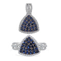 TLV Kanchanaburi Blue Sapphire, White Zircon Trillion Shape Ring (Size 6.0) and Pendant in Platinum Over Sterling Silver 2.50 ctw - Sticky add to cart bar