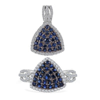 TLV Kanchanaburi Blue Sapphire, White Zircon Trillion Shape Ring (Size 6.0) and Pendant in Platinum Over Sterling Silver 2.50 ctw