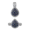 TLV Kanchanaburi Blue Sapphire, White Zircon Pear Shape Ring (Size 7.0) and Pendant in Platinum Over Sterling Silver 2.00 ctw - Sticky add to cart bar