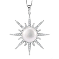 Freshwater Pearl, Moissanite Pendant Necklace (20 Inches) in Platinum Over Sterling Silver 1.55 ctw