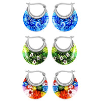 Set of 3 Blue, Green and Multi Color Murano Style Basket Earrings in Stainless Steel (Del. In 10-12 Days)