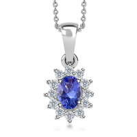 Tanzanite and White Zircon Sunburst Pendant in Platinum Over Sterling Silver with Stainless Steel Necklace 20 Inches 0.85 ctw