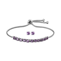 Rose De France Amethyst Bolo Bracelet and Earrings in Stainless Steel 3.75 ctw