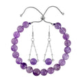 Lavender Amethyst Bolo Bracelet and Earrings in Stainless Steel 93.60 ctw - Sticky add to cart bar