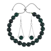 Green Agate Bolo Bracelet and Earrings in Stainless Steel 90.90 ctw