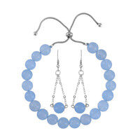 Blue Agate Bolo Bracelet and Earrings in Stainless Steel 84.85 ctw