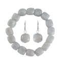 Natural Jade Tumble Shape Stretch Bracelet and Lever Back Earrings in Rhodium Over Sterling Silver 195.00 ctw - Sticky add to cart bar
