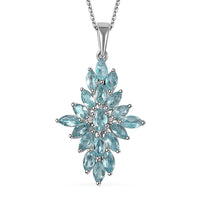 Betroka Blue Apatite Elongated Pendant Necklace 20 Inches in Platinum Over Sterling Silver 3.00 ctw