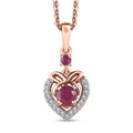 Montepuez Ruby and White Zircon Heart Pendant Necklace 20 Inches in Vermeil Rose Gold Over Sterling Silver 0.50 ctw - Sticky add to cart bar