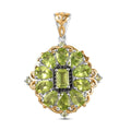 Peridot and Thai Black Spinel Floral Pendant Necklace 20 Inches in Vermeil YG and Platinum Over Sterling Silver 5.15 ctw - Sticky add to cart bar