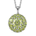 Peridot Dahlia Floral Spray Pendant Necklace 20 Inches in Platinum Over Sterling Silver 4.65 ctw - Sticky add to cart bar